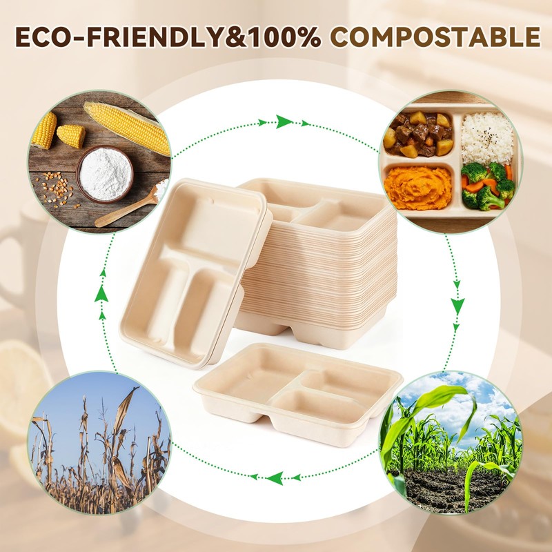 Havawish 80 Pack 37 oz 3 Compartment Deepen Disposable Plate,
