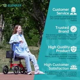ELENKER Steerable Knee Walker Deluxe Medical Scooter for Foot Injuries Compact Crutches Alternative Bright Red