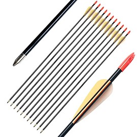 PANDARUS Archery 28" Fiberglass Archery Target Practice 7MM Arrows, for Children, Woman or Beginner, for Recuve Bow (Pack of 12) (Orange White Vanes Black Shaft, 28inch 7mm)