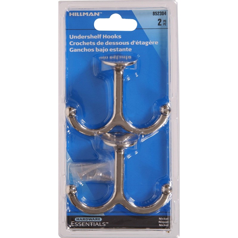 Hillman Hardware Essentials 852304 Under Shelf Coat Hook Nickel -2