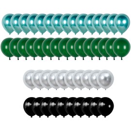 50pcs Black Green Silver Balloons, 12 Inch Metallic Green Silver and Green Black Latex for Jungle Wild Theme Boy Kids Birthday Party Decoration