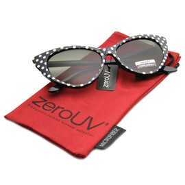 zeroUV - Women's Retro Polka Dot Oversize Cat Eye Sunglasses 54mm (Black-White/Smoke Gradient)