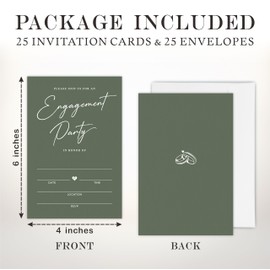 TPYEN 25 Engagement Party Invitations With Envelopes - Minimalism Fill In Style Invites For Newlyweds, Mr & Mrs, Engagement Receptions, Party Favor (Olive Green-A03)