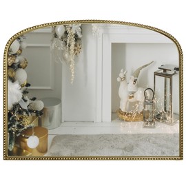 Wemily Wemily Antique Gold Arched Wall Mirror - 36"x28" with Metal Beaded Frame | Decorative Accent Mirror for Fireplace, Bedroom, Living Room, Dresser, Mantle