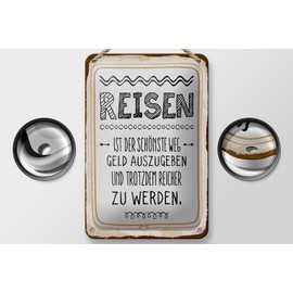 Femer Tin Sign with German Text 12 x 18 cm Travel is the Most Beautiful Way Decorative Sign