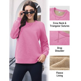 MAGCOMSEN Women's Crewneck Sweatshirts Sherpa Lined Women Thermal Long Sleeve Soft Heavyweight Fleece Pullover Warm Cotton Tops for Winter Pink Grey