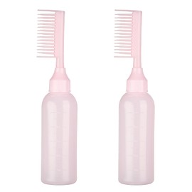UNVOJL 2 Pack Root Comb Applicator Bottle Hair Dye Dispensing Bottle with Scale for Home Salon (Pink)
