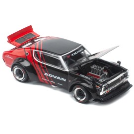 DCD Skyline KPGC110 'Kenmeri' 1/64 Diecast Model Car RHD (Right Hand Drive) in Black and Red by Pop Race