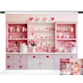 Kate Sweet Heart Backdrops Pink Kitchen Theme Girls Birthday Party Decorations Photo Studio Props, 7x5ft