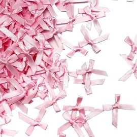 Pack of 150 Satin Bows 3 x 2 cm Small Satin Ribbon Flowers Appliqués DIY Craft Decorative Bows for Wedding Christening Communion Appliqué Scatter Decoration (Pink)