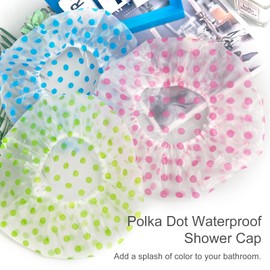 6Pcs Waterproof Shower Caps with Elastic Band for Women - Reusable Bath Hair Hats in Three Colors