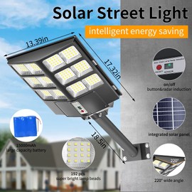 Ofuray Of-800W Solar Street Light Outdoor Waterproof, 80000LM Solar Security Parking Flood Lights Dusk to Dawn, IP67 6500k LED Street Light with Remote Control Motion Sensor for Garage, Yard, Barn 1P