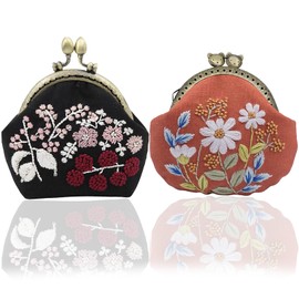 Maydear Cute DIY Embroidery Coin Purses Buckle Coin Purses Vintage Pouch Kiss-lock Change Purse Wallets for women