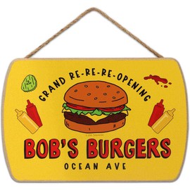 Bob's Burgers Grand Re-Re-Reopening Hanging Wood Wall Decor - Funny Bob's Burgers Sign for Bedroom or Movie Room