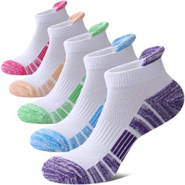 DOSKONI Ankle Socks for Women Running Athletic Thick Cushioned Wicking Low Cut Compression No Show Tab Socks 5 Pairs Multicolor B,6-9 ﻿