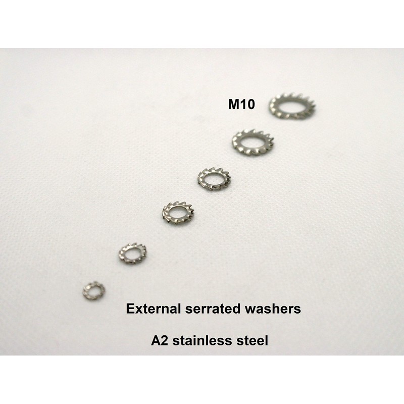 External Tooth Lock Washers A2 Stainless Steel M10, 10.5mm Inner