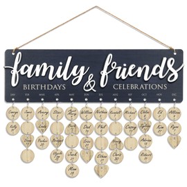 Birthday Calendar Wall Hanging - Family Birthday Plaque with Tags & Embossed Lettering - Dark Blue Wood Reminder Board for Anniversary & Special Events - Thoughtful Gift for Mom & Parents