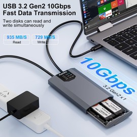 MAIWO Dual NVMe SSD Enclosure with Offline, USB3.2 GEN2X2 10Gbps,Support AHCI toNVMe Clone and NVMetoNVMe Clone, M.2 Duplicator for SSDs Sizes 2230/2242/2260/2280 with Indicator Light