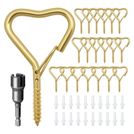 Ticway 20 PCS Heart Shaped Hooks for Outdoor String Lights,Screw Hooks for Outdoor String Lights, Party Lights, Garage, Bird Feeder, Lanterns,Wind Chimes Gold