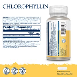 Chlorophyll - 60 Vegan Tablets not Capsules - High Strength Chlorophyllin Supplement from Sodium Copper - Lab Verified - Solaray