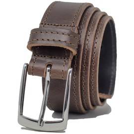 Ashford Ridge Made in England 34mm Full Leather Edge Stitched Belt with Classic Buckle - Brown 2XL