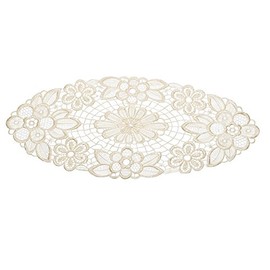 Floral Lace Oval Doilies Pack of 6 100% Polyester Traditional Table Linen Doyleys 25cm x 50cm (Cream)