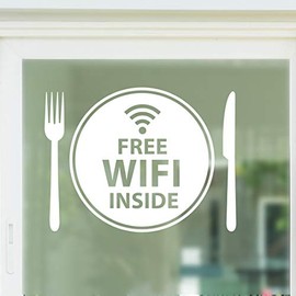 Free WiFi Inside Plate Window Sign Vinyl Sticker Graphics Cafe Shop Salon Bar Restaurant