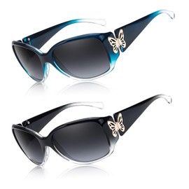 Myiaur Polarized Sunglasses for Women 2024, Trendy Retro Shades with UV400 Protection Butterfly Decors (2 Pack)