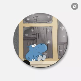 Unbranded Sad Hippo At A Window Animal | 4'' X 4'' Round Decorative Magnet