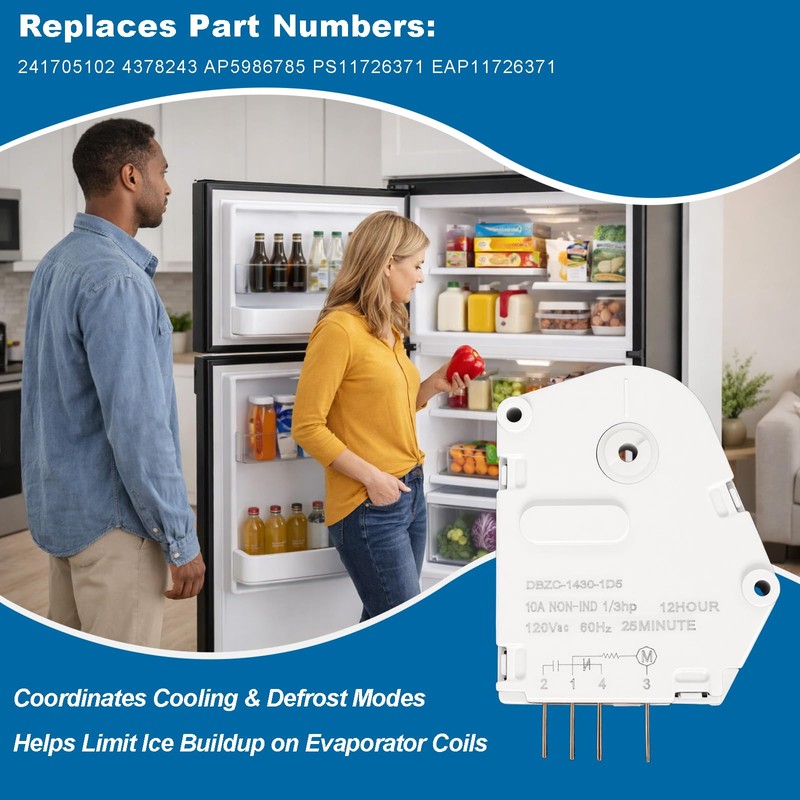 241705102 Refrigerator Defrost Timer Compatible with Frigidaire and Crosley