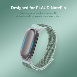 TUDIA Snap On PC Case with Adjustable Nylon Hook & Loop Wristband Compatible with PLAUD NotePin AI Voice Recorder [for 5.5"–8.7" Wrists] Comfort Lightweight Strap Secure Accessories - Green