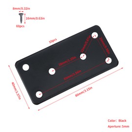 Luabue 10PCS Flat Metal Brackets 80x40mm Black Mending Plates Stainless Steel Support Joining Plates for Wood Sleeper Brackets Fixing with 60 Screws