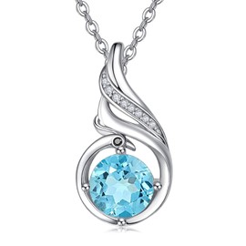 TANGPOET December Birthstone Blue Topaz Pendant Necklace Jewellery for Women Girls 925 Sterling Silver Phoenix Gifts for Birthday Mother's Day Christmas Valentine's Anniversary