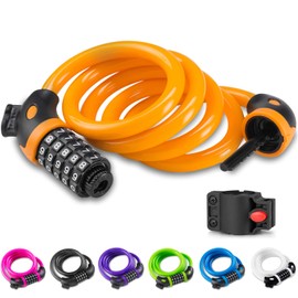 Opaza Bike Lock with 5-Digit Code, 1.2 m/4 ft Bicycle Lock Combination Cable Lock Lightweight & Security Bike Chain Lock for Bicycle, Mountain Bike, Scooter (Orange)