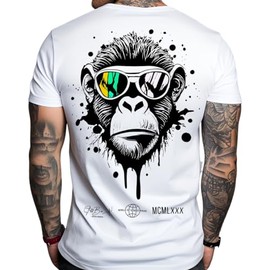 Stuff-Box Fame Gorilla 1063 Men's Crew Neck Short-Sleeved Shirt White, White