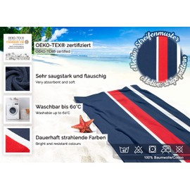 ZOLLNER Beach Towel Large 100 x 200 cm Cotton Stripes Dark Blue Red