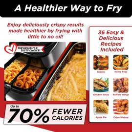 Nuwave Brio 6-Quart Healthy Digital Smart Air Fryer with Probe One-Touch Digital Controls, Advanced Cooking Functions, Removable Divider Insert & Grill Pan (NEW ACCESSORY),Black
