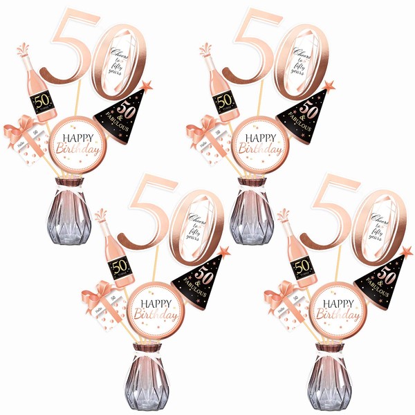 Konsait Rose Gold 50th Birthday Centerpiece Sticks, 50th Birthday Table Toppers, Birthday Party Decor Accessories, 50 Fabulous, Bday Party Cheers to fifty Years Birthday Party Favor Table Supplies