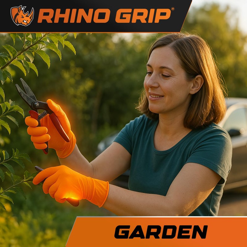 RHINO GRIP Nitrile Gloves - Disposable Gloves, Diamond Grip Orange