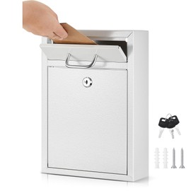Yaocom Locking Mailbox with Key Lock Outdoor Large Wall Mount Mailbox with Lock Security Lock Mail Drop Metal Lockable Collection Boxes Hanging Secure Postbox(Creamy White,12.2 x 8.5 x 3 Inches)