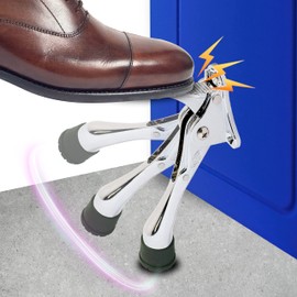 One Touch Kickdown Door Stopper, Door Holder, Heavy Duty Door Stops, Bottom of Door, Height-Adjustable Rubber Tips by HASHI (Chrome 4 inch x 1pack)