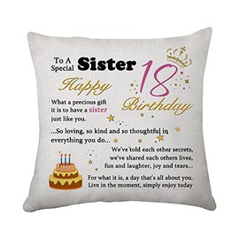 Hasodeo Sister 18th Birthday Gift Sister Birthday Cushion Cover for Teen Girls Sister 18th Birthday Keepsake Gift from Sister (Sister 18th)