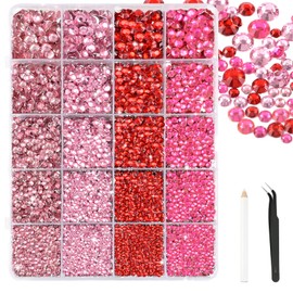 Bouiexye Pink System Rhinestones Set 28000 Pieces Nail Art Rhinestones with 1 Tweezers and Pen Suitable for DIY Decoration of Clothes, Shoes, Nail Art, Painting, etc
