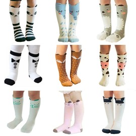 FedMois 9 Pairs Baby Little Kids Knee High Socks Long Socks Cotton, Multicolor, 0-12 Months