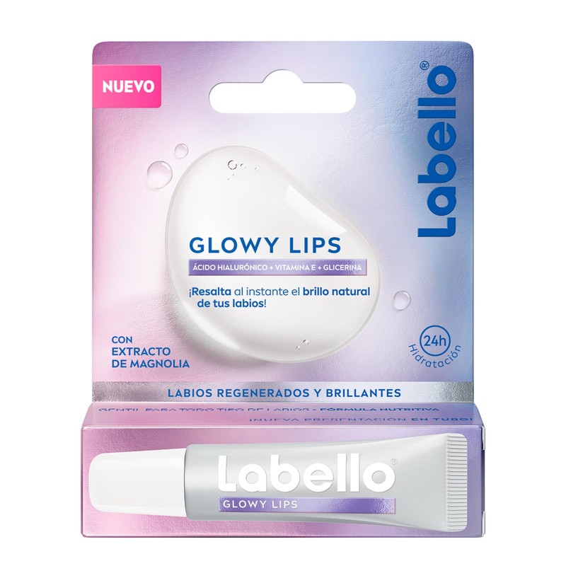 LABELLO Bálsamo Labial Glowy Lips Clear 4.8gr, con Extracto de