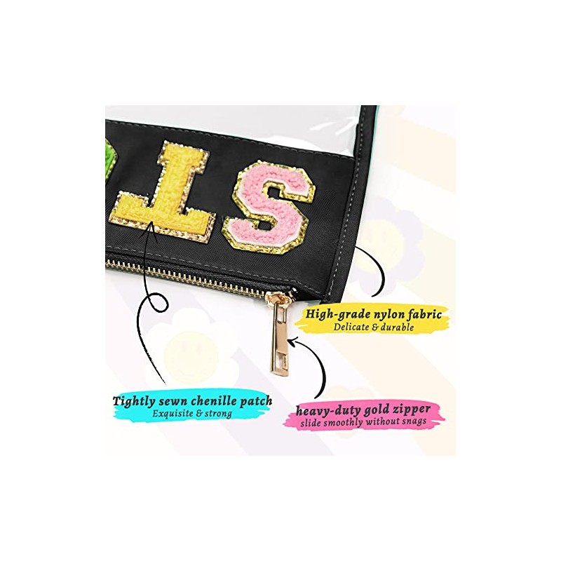 Bolsa de cosméticos, 2 bolsas de maquillaje con letras, Negro