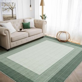 LUXLOOM Modern Abstract Washable Rug 9x12 Area Rugs for Living Room Non-Slip Soft Rugs Bordered Textured Printed Floor Cover Low-Pile Non-Shedding Accent Carpet for Bedroom Dining Room Office Green