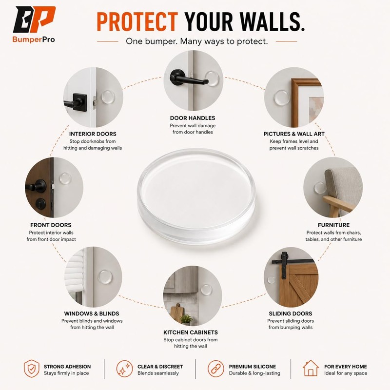 Door Knob Wall Protectors 6-Pack, 2 Inch Clear Silicone Door