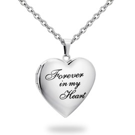 PHOCKSIN Forever in My Heart Locket Necklace for Pictures Silver Heart Memorial Lockets for Girls Birthday Gifts for Loved Ones