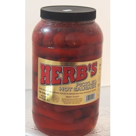 Herbs RED HOT Pickled Sausage (1 Gal. Jar) 39 Count Beef & Chicken No Pork ( From Jersey Candy Company)
